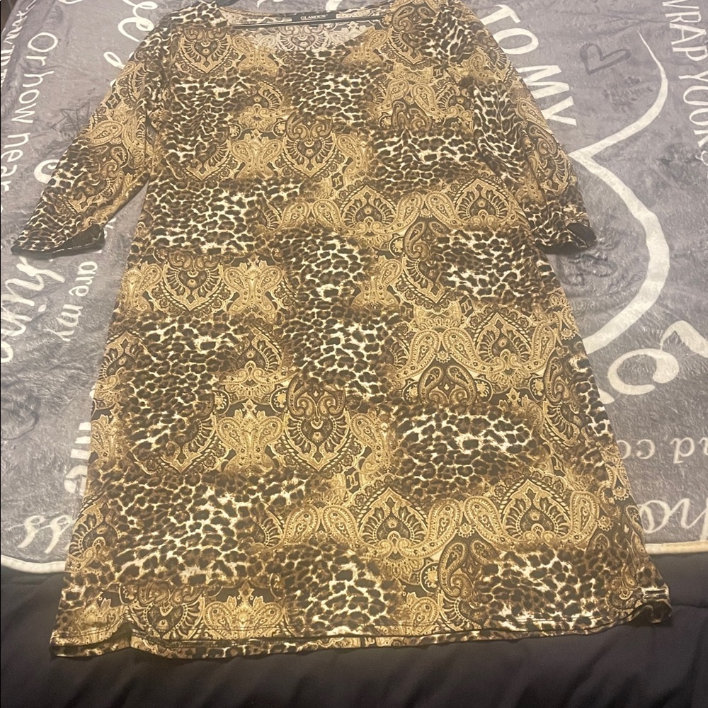 Glamour Brown and Cream Long Sleeve Dress